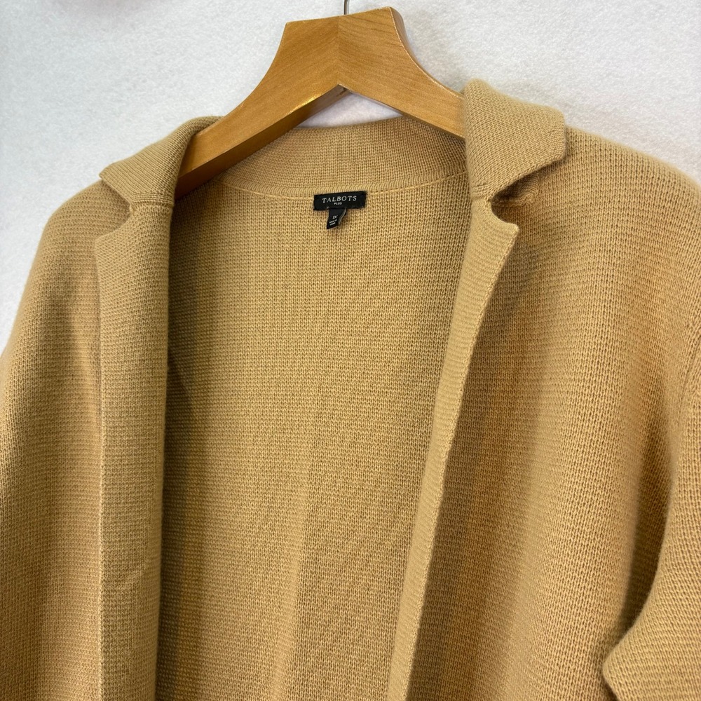 Talbots Plus Size 1X Camel Knit Notch Collar Cardigan Sweater Jacket Minimalist - Picture 4 of 6